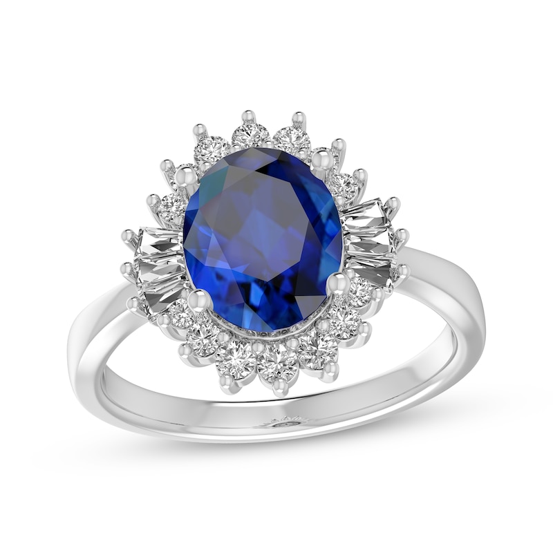 Main Image 1 of Oval-Cut Blue & White Lab-Created Sapphire Starburst Ring Sterling Silver