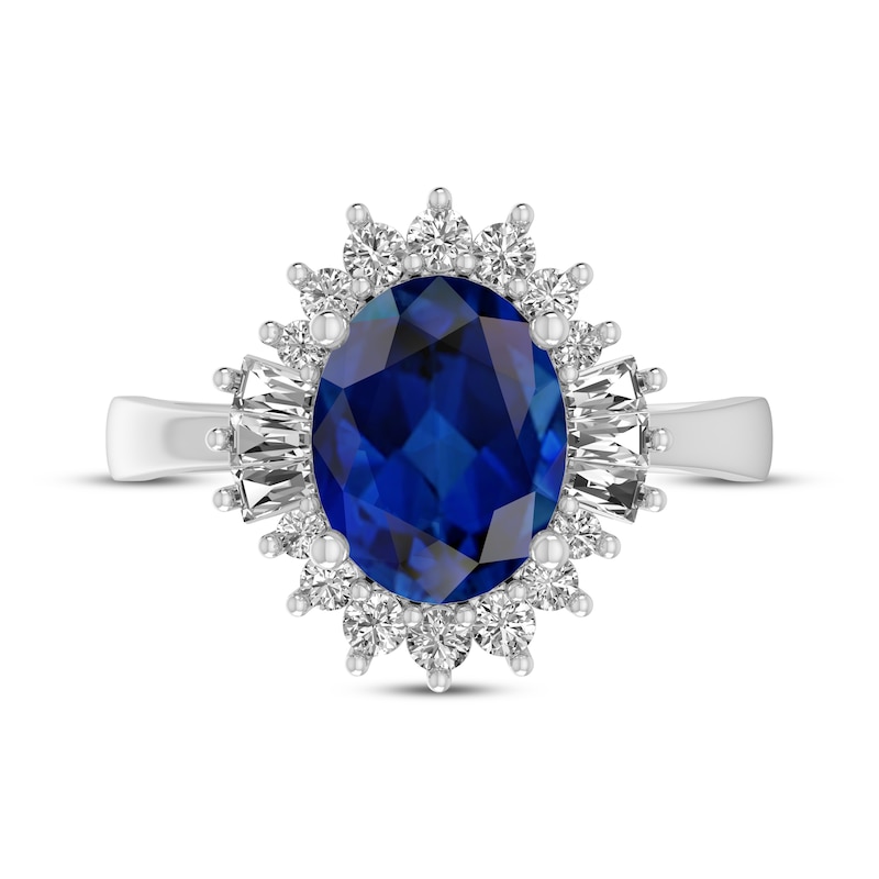 Main Image 3 of Oval-Cut Blue & White Lab-Created Sapphire Starburst Ring Sterling Silver