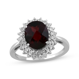 Oval-Cut Garnet & White Topaz Ring Sterling Silver