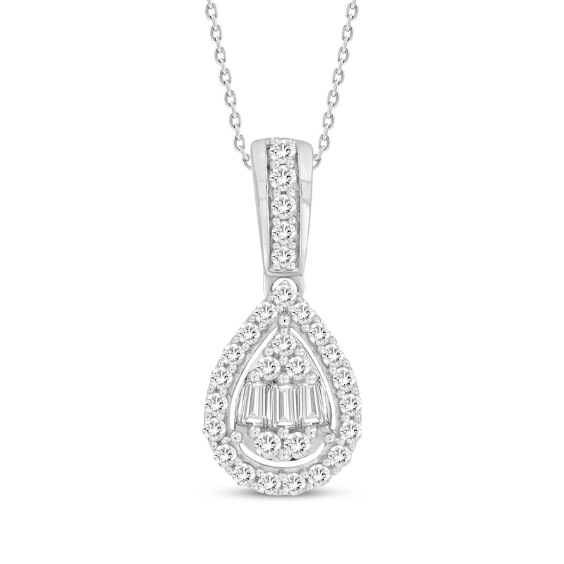 Baguette & Round-Cut Multi-Diamond Teardrop Necklace 1/4 ct tw 10K White Gold 18"