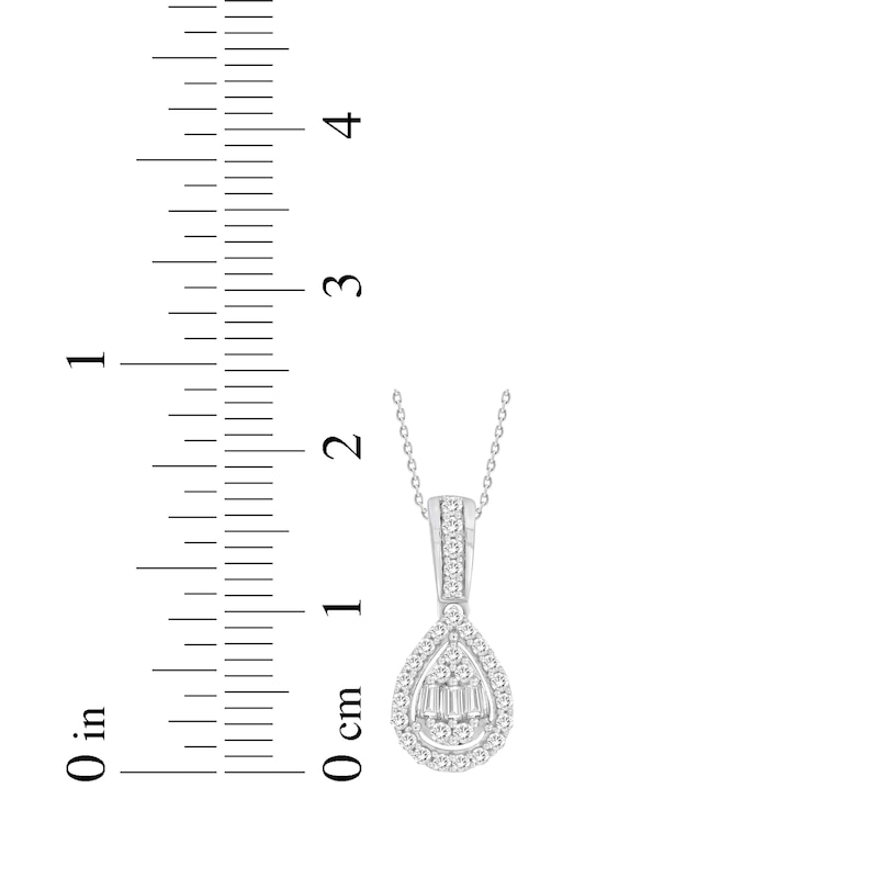 Baguette & Round-Cut Multi-Diamond Teardrop Necklace 1/4 ct tw 10K White Gold 18"