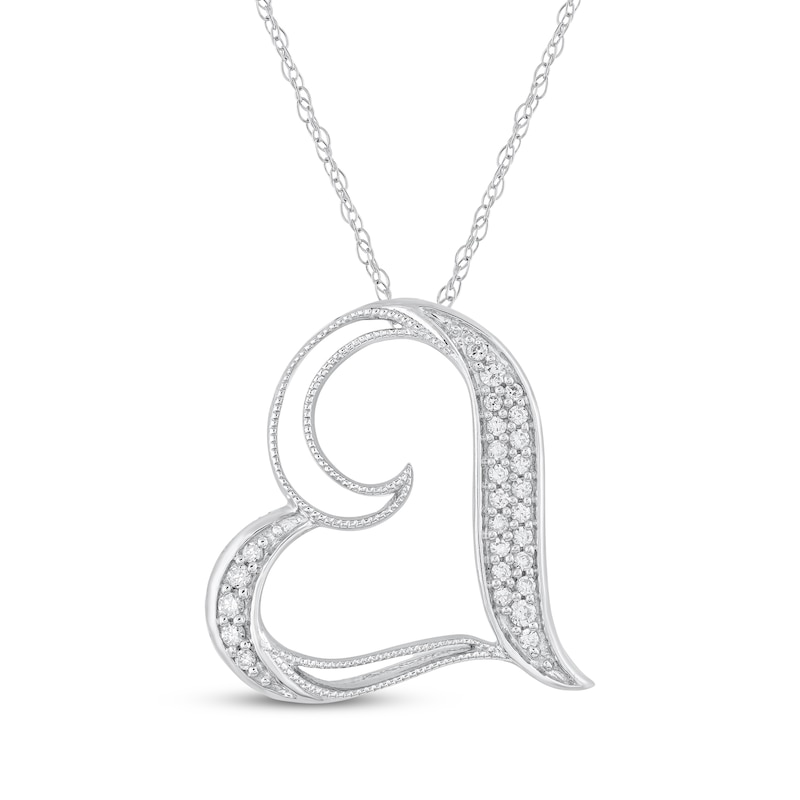 Diamond Tilted Heart Necklace 1/8 ct tw Sterling Silver 18"