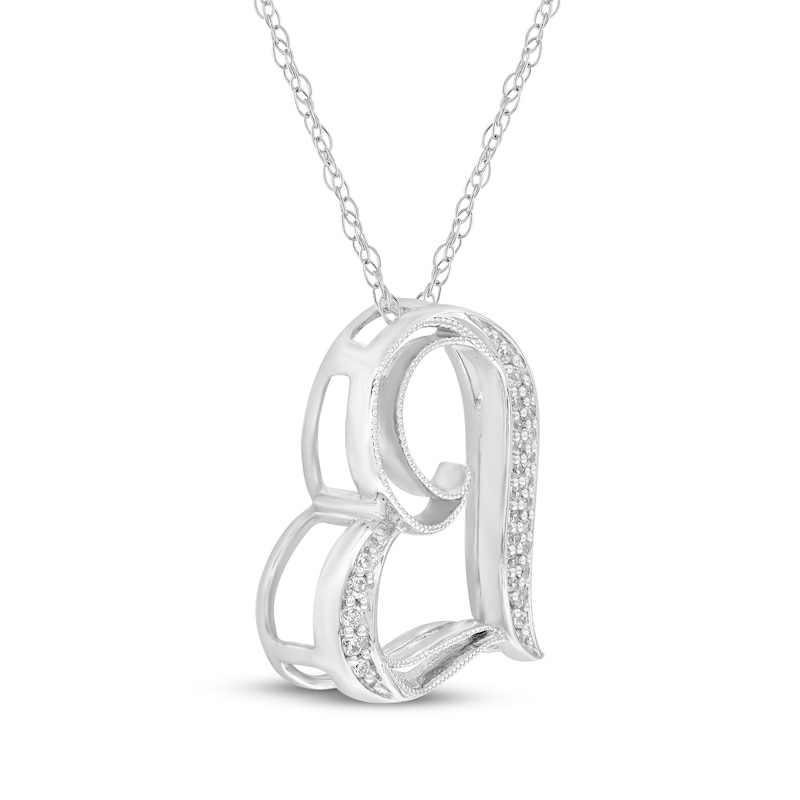 Diamond Tilted Heart Necklace 1/8 ct tw Sterling Silver 18"