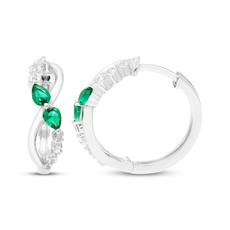 Our Story Together Pear-Shaped Lab-Created Emerald & White Lab-Created Sapphire Twist Hoop Earrings 10K White Gold