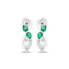 Thumbnail Image 1 of Our Story Together Pear-Shaped Lab-Created Emerald & White Lab-Created Sapphire Twist Hoop Earrings 10K White Gold