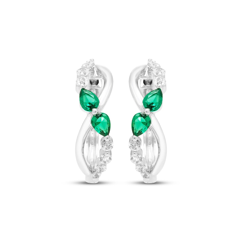 Our Story Together Pear-Shaped Lab-Created Emerald & White Lab-Created Sapphire Twist Hoop Earrings 10K White Gold