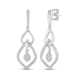 Diamond Flame-Shaped Frame Dangle Earrings 1/5 ct tw Sterling Silver