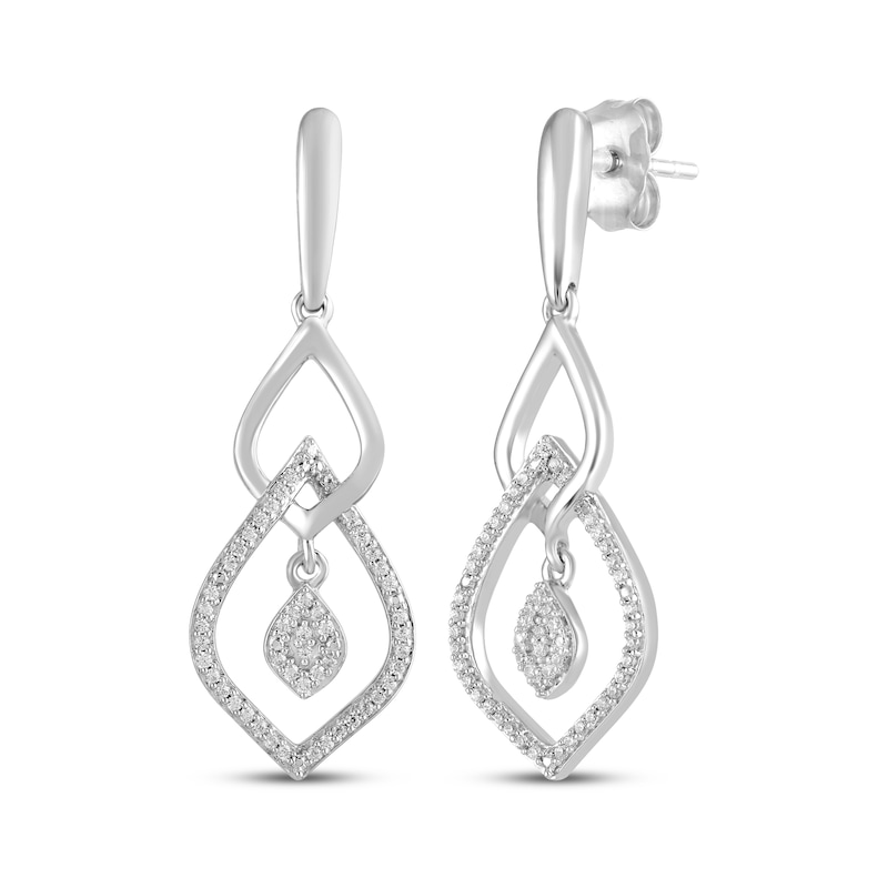 Main Image 1 of Diamond Flame-Shaped Frame Dangle Earrings 1/5 ct tw Sterling Silver