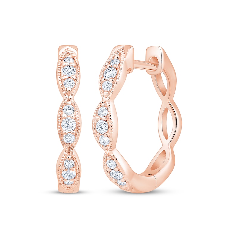 Main Image 1 of Diamond Scalloped Milgrain Hoop Earrings 1/8 ct tw 10K Rose Gold