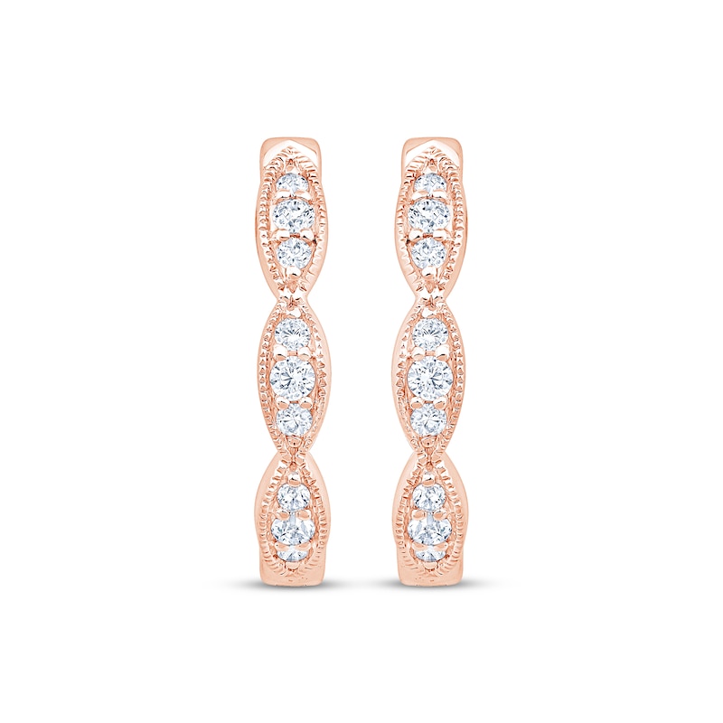 Main Image 2 of Diamond Scalloped Milgrain Hoop Earrings 1/8 ct tw 10K Rose Gold