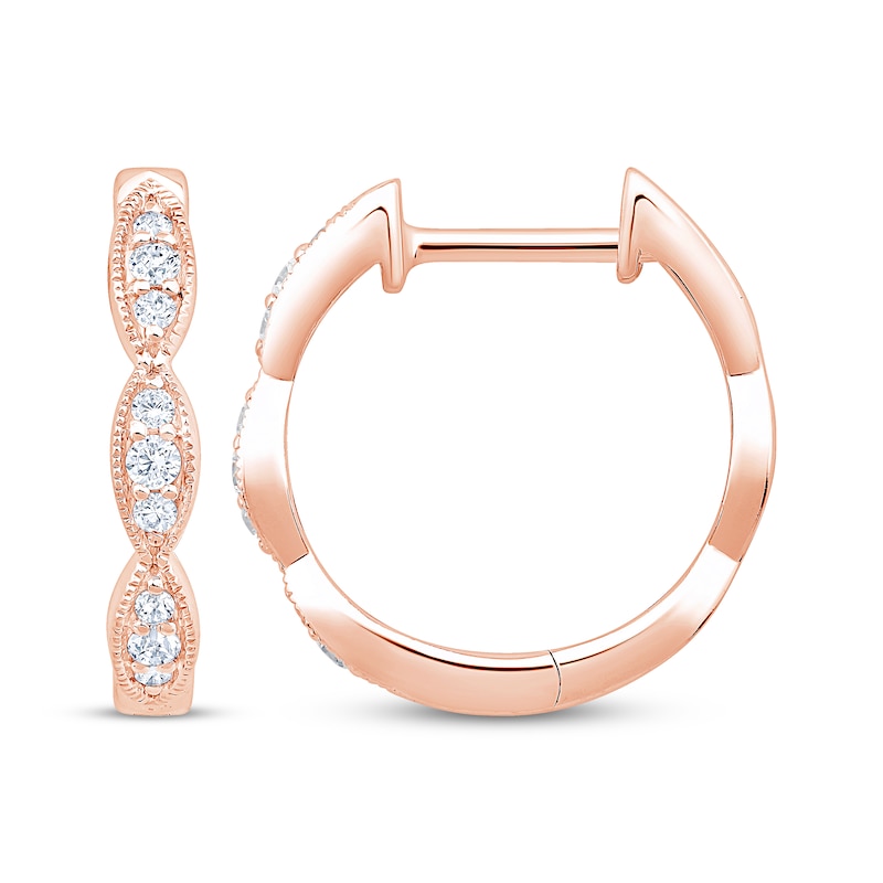 Main Image 3 of Diamond Scalloped Milgrain Hoop Earrings 1/8 ct tw 10K Rose Gold