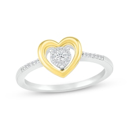 Diamond Heart Promise Ring 1/10 ct tw Sterling Silver & 10K Yellow Gold