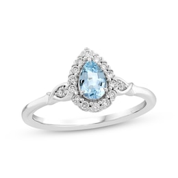 Lab-Grown Diamonds by KAY Pear-Shaped Aquamarine & Lab-Grown diamond Ring 1/6 ct tw 10K White Gold