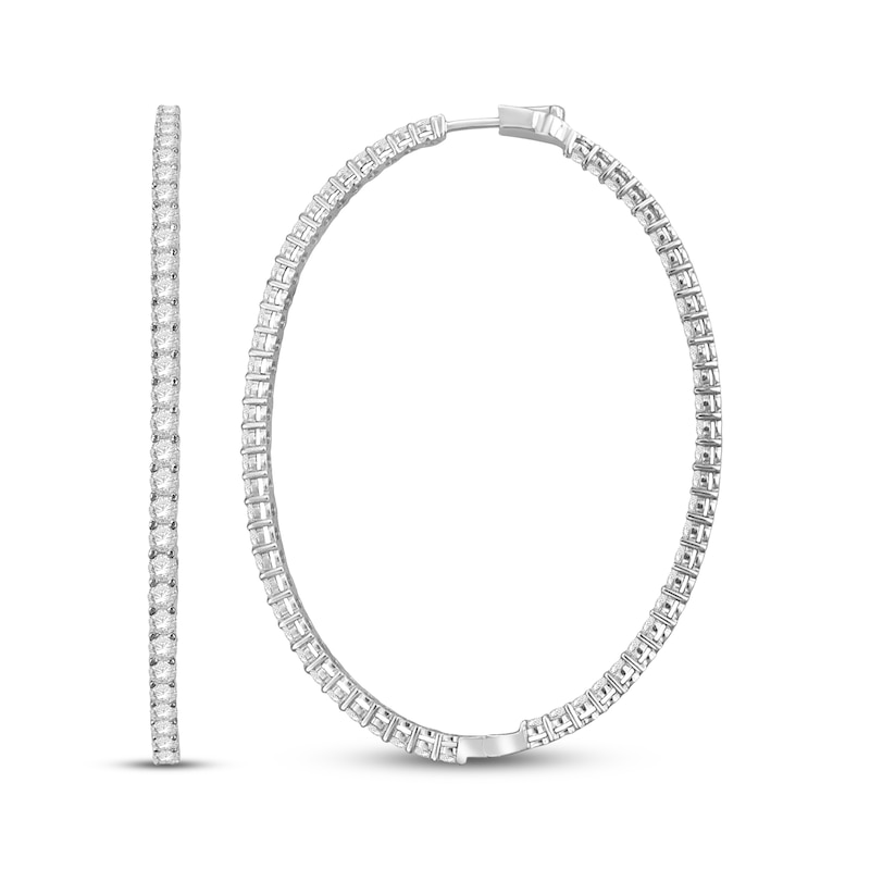 Diamond Inside-Out Oval Hoop Earrings 7 ct tw 14K White Gold 68mm