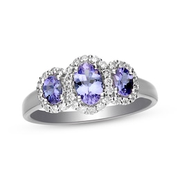 Oval-Cut Tanzanite & 1/4 ct tw Diamond Three-Stone Ring 10K White Gold