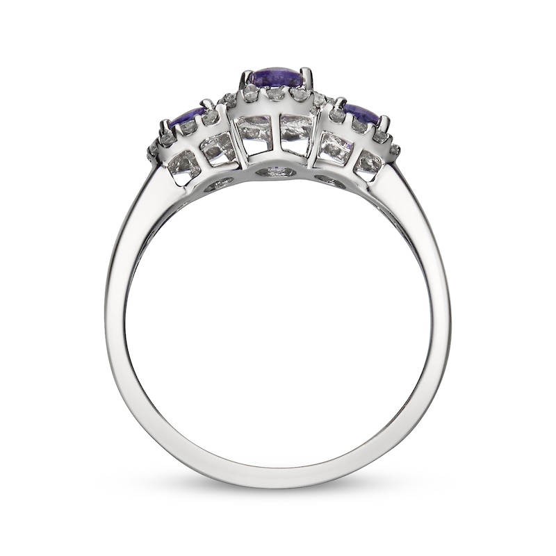 Main Image 2 of Oval-Cut Tanzanite & 1/4 ct tw Diamond Three-Stone Ring 10K White Gold