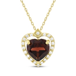 Heart-Shaped Garnet & Diamond Necklace 1/10 ct tw 10K Yellow Gold 18&quot;