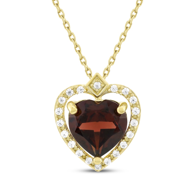 Main Image 1 of Heart-Shaped Garnet & Diamond Necklace 1/10 ct tw 10K Yellow Gold 18&quot;