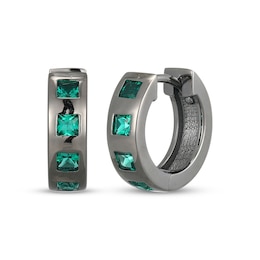 Men's Square-Cut Lab-Created Emerald Huggie Hoop Earrings Gunmetal-Plated Sterling Silver