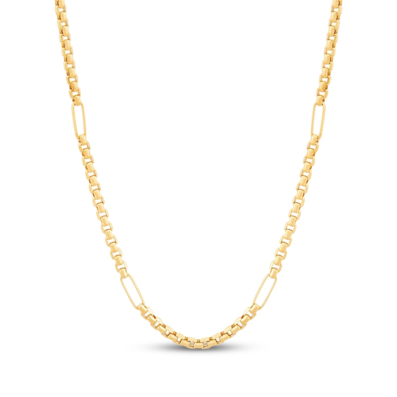 Main Image 1 of Hollow Paperclip Station Box Chain Necklace 2.45mm 10K Yellow Gold 18&quot;