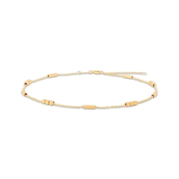 Bead Trio & Bar Station Anklet 10K Yellow Gold 10&quot;