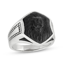 Men's Black Onyx Lion Ring Sterling Silver