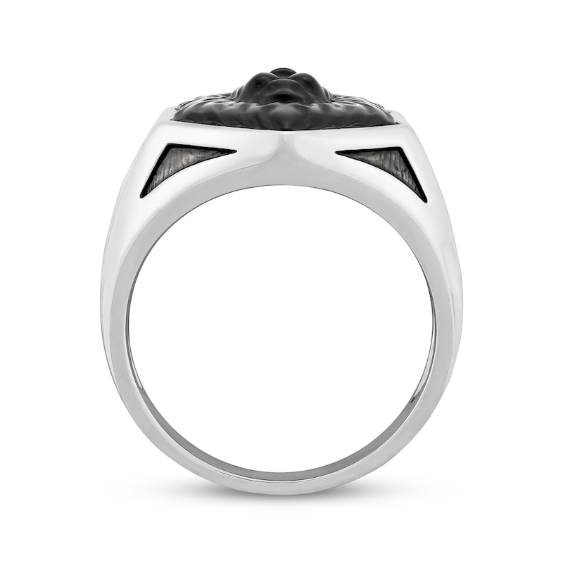 Main Image 3 of Men's Black Onyx Lion Ring Sterling Silver