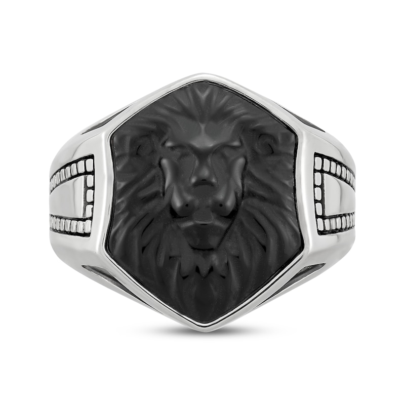 Main Image 4 of Men's Black Onyx Lion Ring Sterling Silver