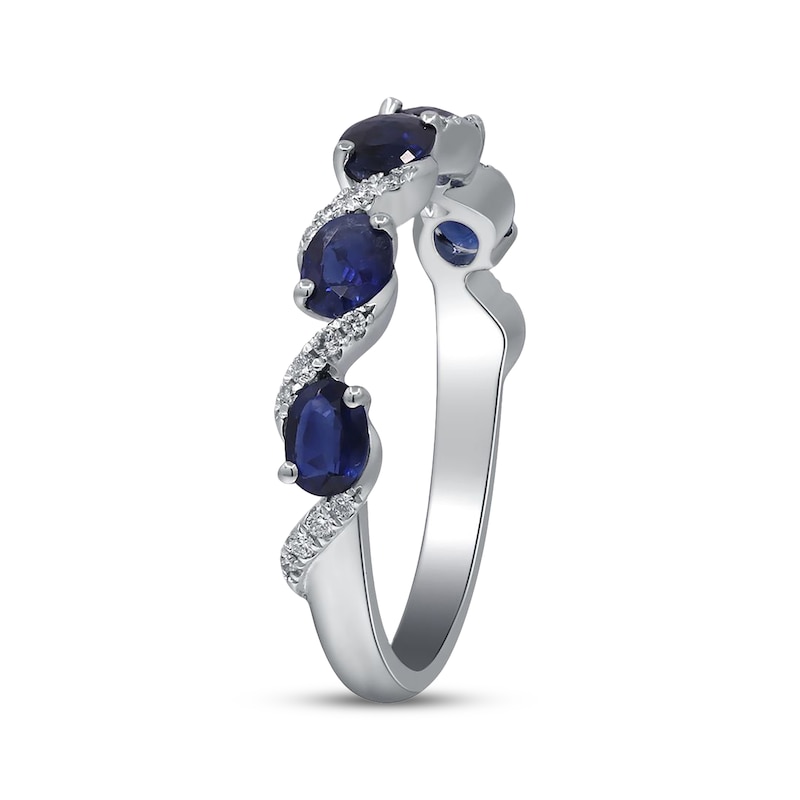 Main Image 2 of Oval-Cut Natural Blue Sapphire & Diamond Five-Stone Ring 1/10 ct tw 14K White Gold