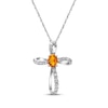 Thumbnail Image 1 of Oval-Cut Citrine & Diamond Loop Cross Necklace 1/10 ct tw 10K White Gold 18&quot;