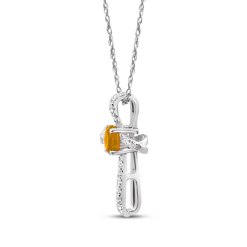 Main Image 2 of Oval-Cut Citrine & Diamond Loop Cross Necklace 1/10 ct tw 10K White Gold 18&quot;