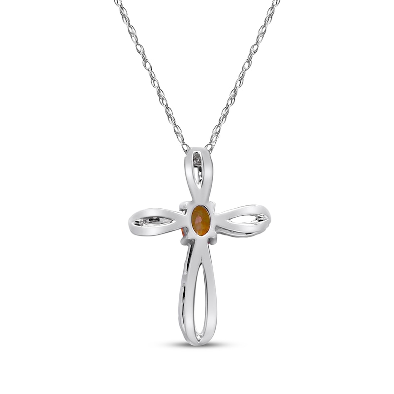 Main Image 3 of Oval-Cut Citrine & Diamond Loop Cross Necklace 1/10 ct tw 10K White Gold 18&quot;