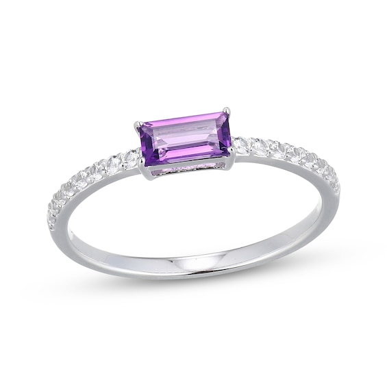 Baguette-Cut Amethyst & White Lab-Created Sapphire Ring Sterling Silver