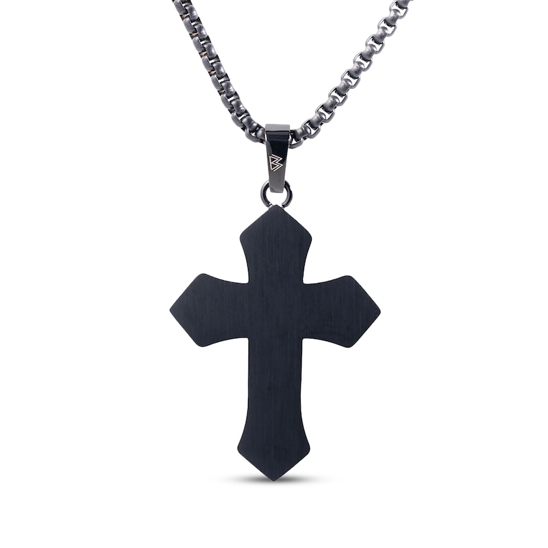 Main Image 2 of Men's Carbon Fiber Cross Necklace Black Ion-Plated Stainless Steel 24&quot;