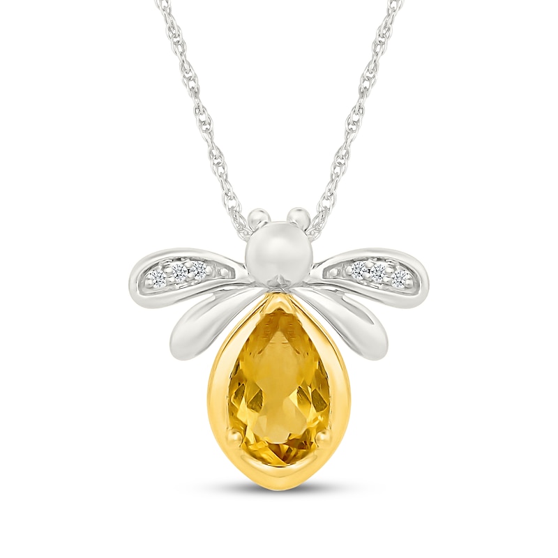 Main Image 1 of Pear-Shaped Citrine & Diamond Accent Bee Necklace Sterling Silver and 10K Yellow Gold 18&quot;