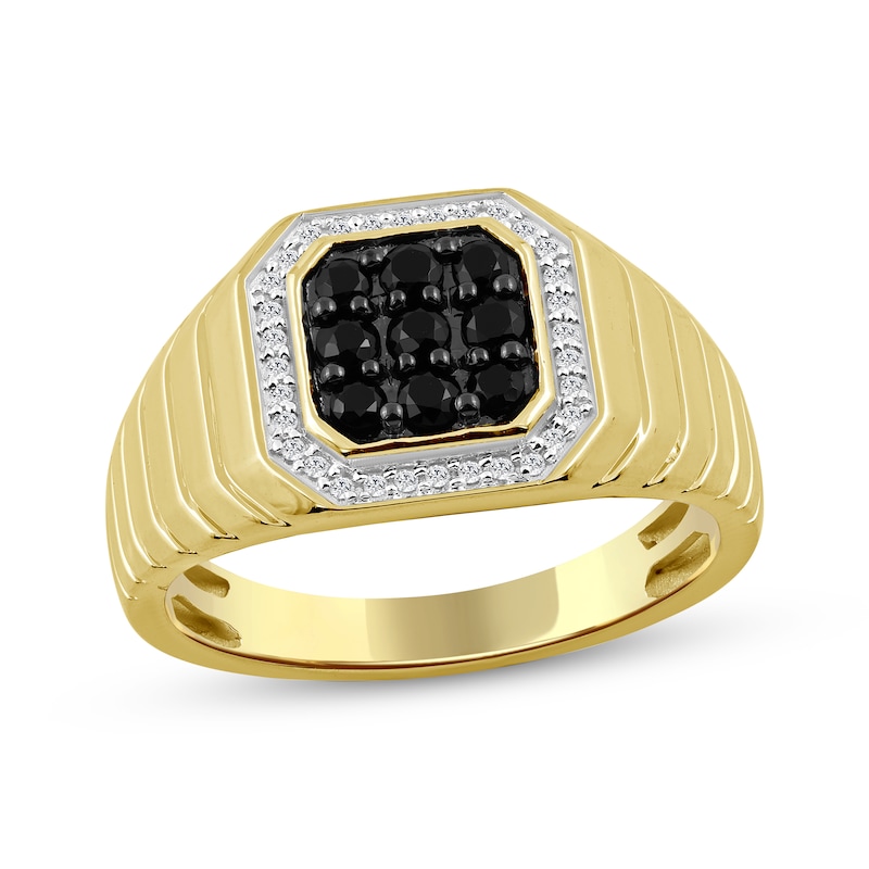 Main Image 1 of Men's Black & White Multi-Diamond Ring 1/2 ct tw 10K Yellow Gold