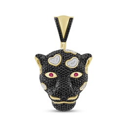 Men's Black & White Diamond Panther Head Charm 1 ct tw 10K Yellow Gold