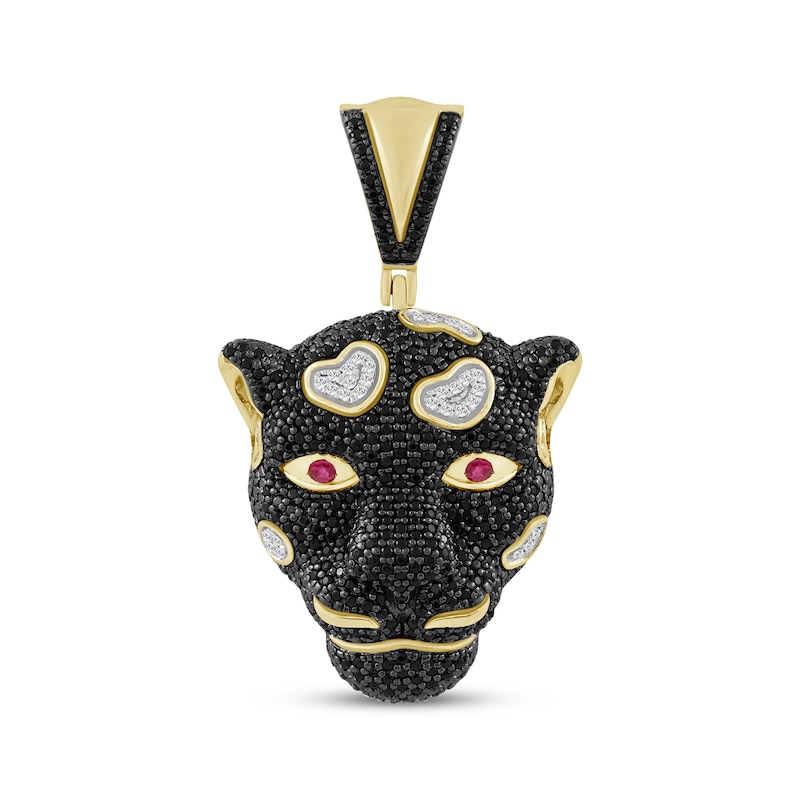 Main Image 1 of Men's Black & White Diamond Panther Head Charm 1 ct tw 10K Yellow Gold