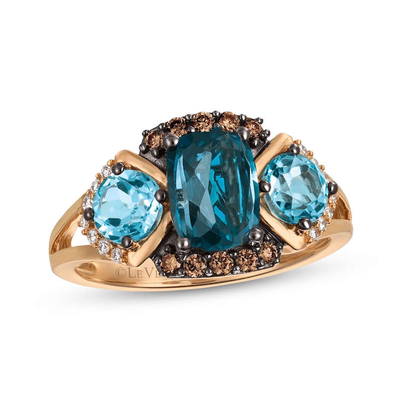 Main Image 1 of Le Vian Cushion-Cut Blue Topaz Ring 1/5 ct tw Diamonds 14K Strawberry Gold