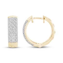 Men's Diamond Lattice Huggie Hoop Earrings 1/3 ct tw 10K Yellow Gold