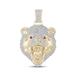 Men's Diamond & Lab-Grown Ruby Bear Head Charm 2 ct tw 10K Yellow Gold