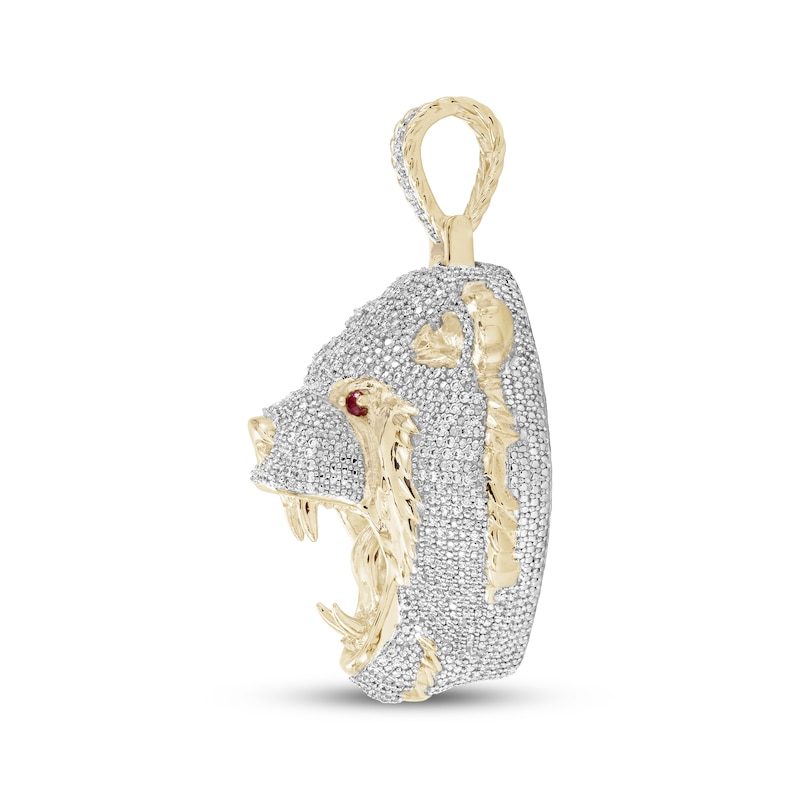 Main Image 2 of Men's Diamond & Lab-Grown Ruby Bear Head Charm 2 ct tw 10K Yellow Gold