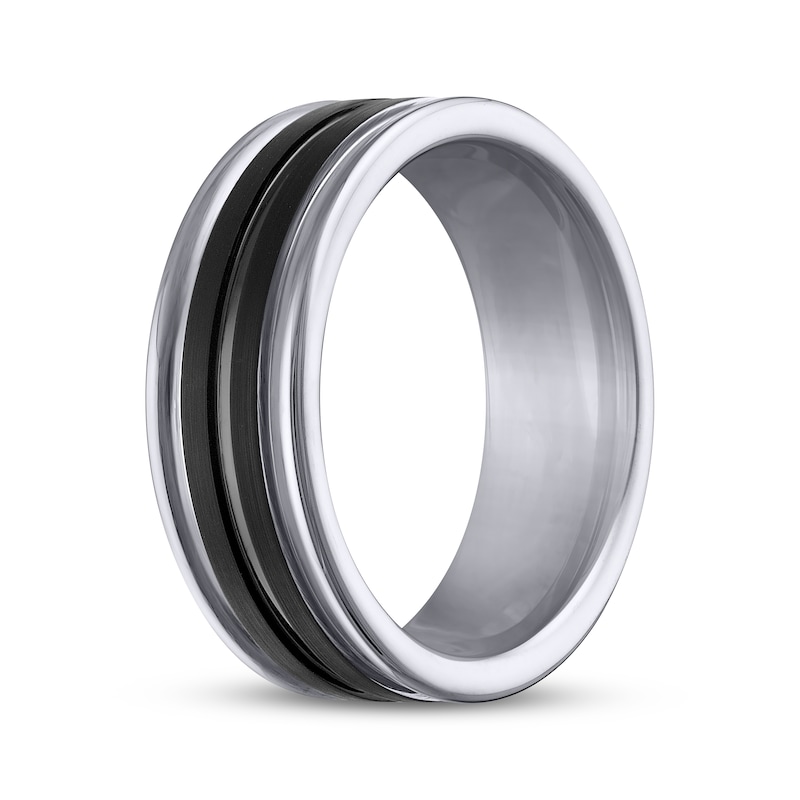 Main Image 2 of Men's Wedding Band Tungsten Carbide & Black Ion Plating 8mm