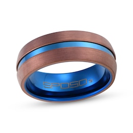 Men's Wedding Band Brown & Blue Ion-Plated Tungsten Carbide 8mm