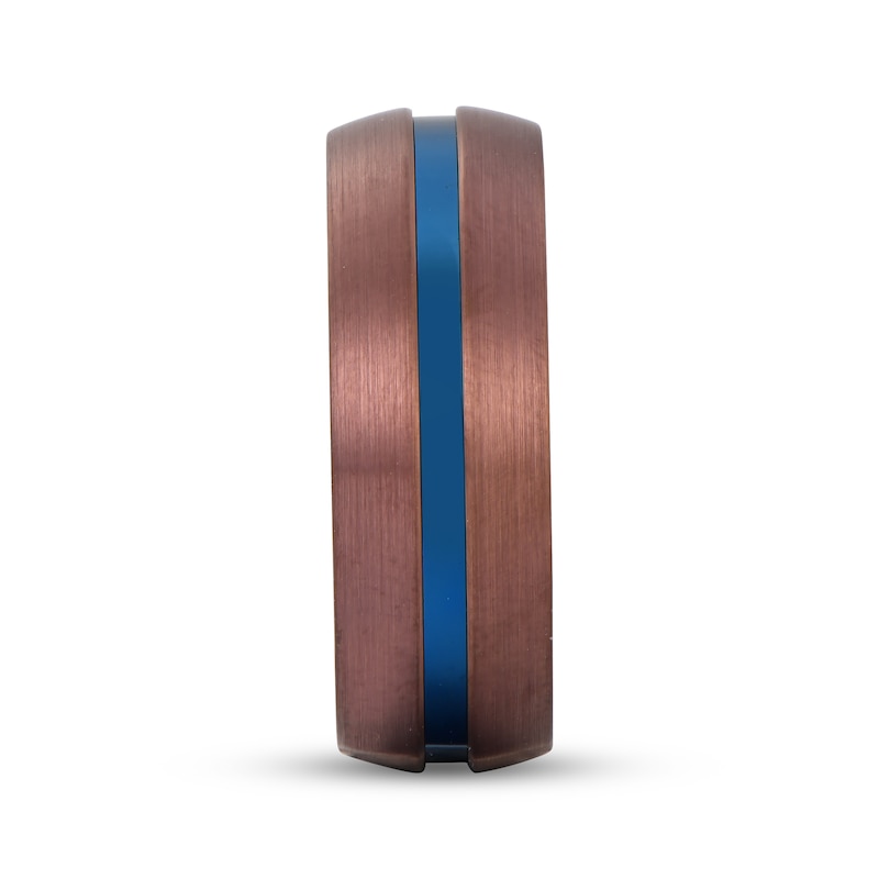 Main Image 2 of Men's Wedding Band Brown & Blue Ion-Plated Tungsten Carbide 8mm