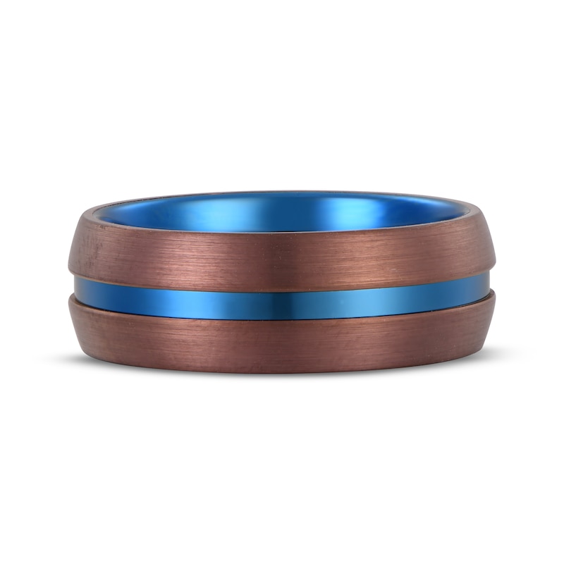 Main Image 3 of Men's Wedding Band Brown & Blue Ion-Plated Tungsten Carbide 8mm