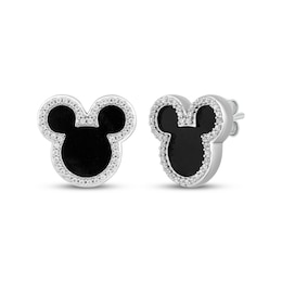 Mickey Mouse Black Onyx & Diamond Stud Earrings 1/6 ct tw Sterling Silver