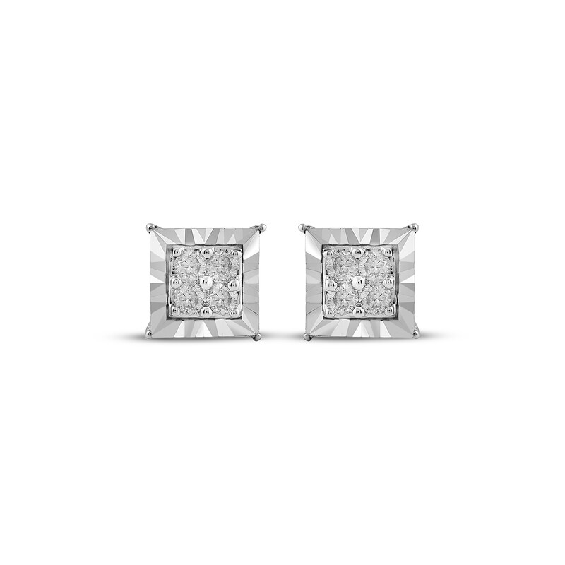 Diamond Circle Frame Stud Earrings 1/10 ct tw Sterling Silver