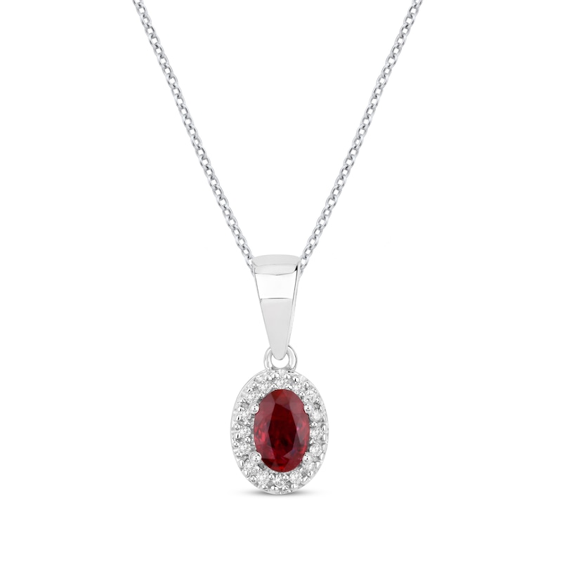 Main Image 1 of Oval-Cut Ruby & Diamond Necklace 1/15 ct tw 10K White Gold 18&quot;