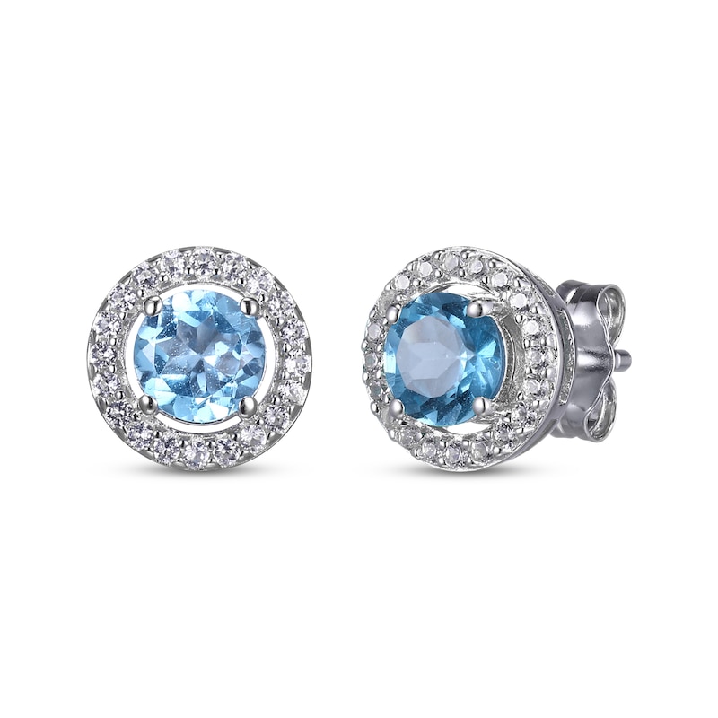 Main Image 3 of Round-Cut Swiss Blue Topaz & White Lab-Created Sapphire Stud & Hoop Earrings Gift Set Sterling Silver